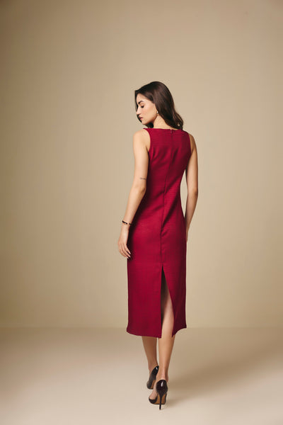 Sunset Maroon Cotton Linen Midi Dress