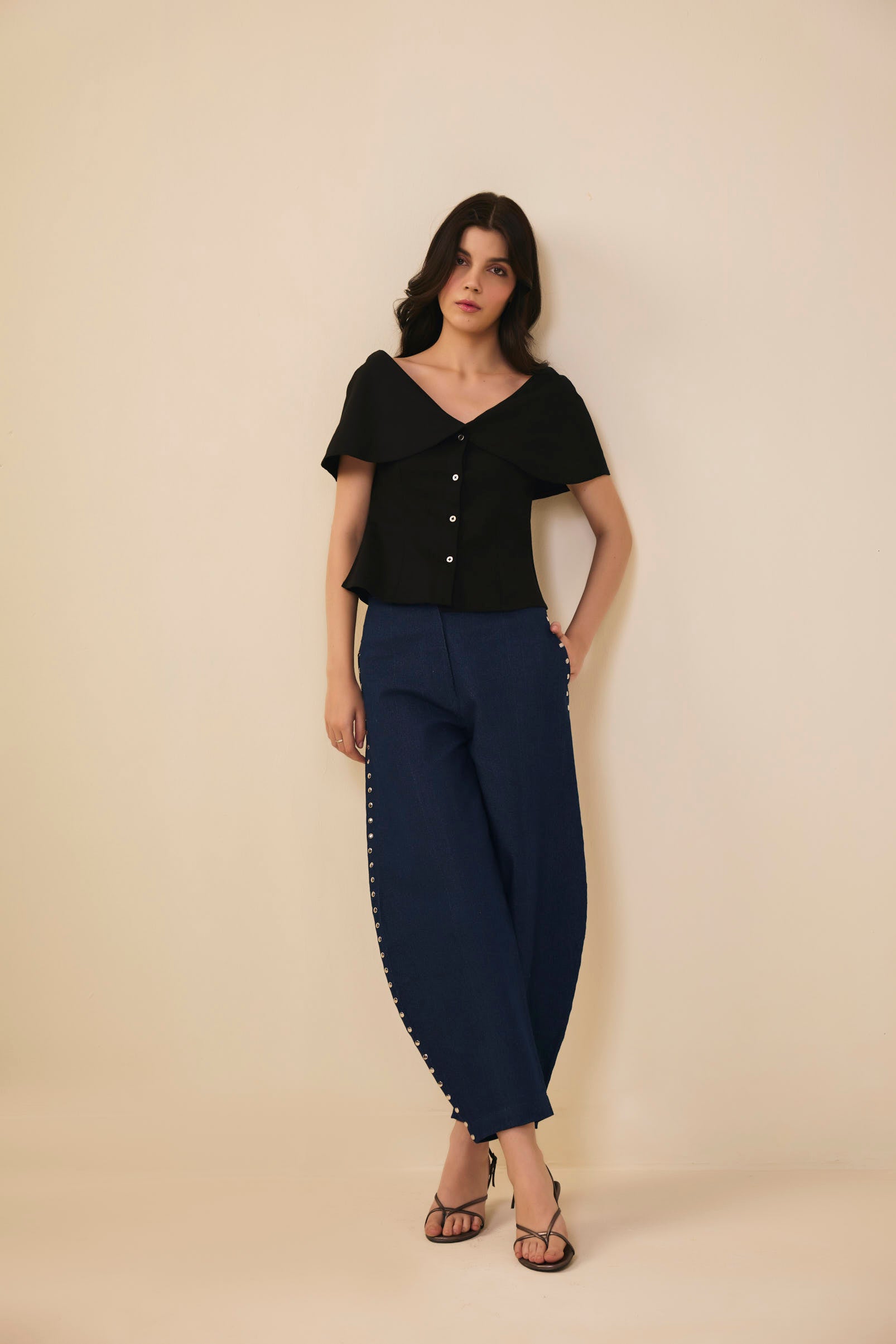 Black Cotton Sailor Top