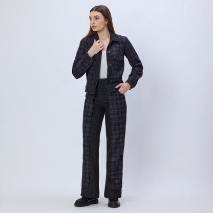 DENIM AND CHECKS TWEED PANTS