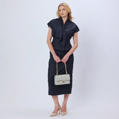 BLUE CHECKED WOOL TWEED TOP