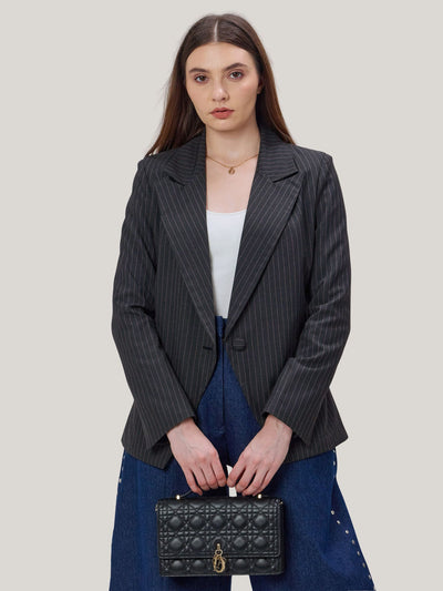 PINK AND GREY PINSTRIPE BLAZER