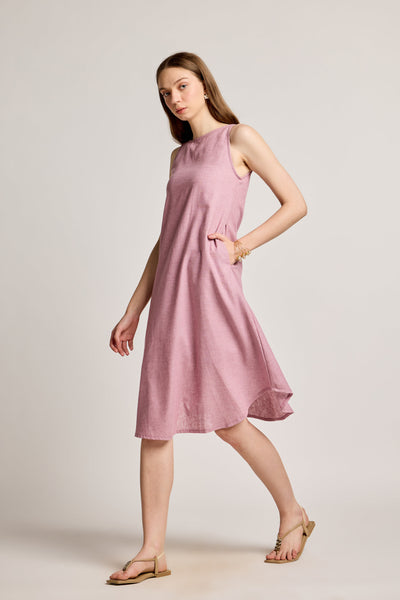 Blush Pink Cotton Linen Sleeveless U-Hem Dress