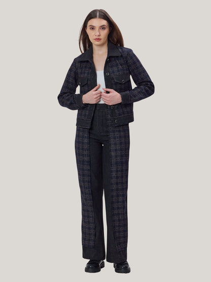 DENIM AND CHECKS TWEED PANTS