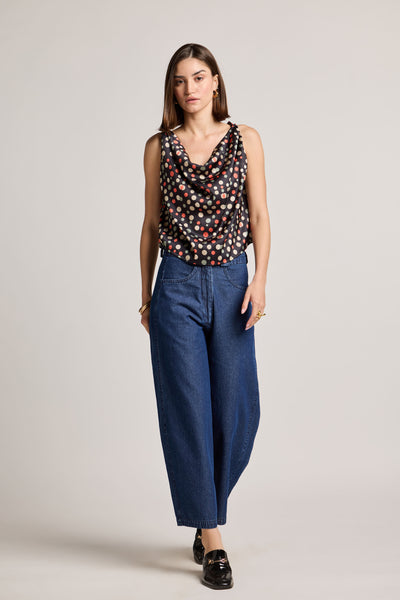 Dark Wash Barrel-Leg Denim Jeans
