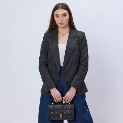 PINK AND GREY PINSTRIPE BLAZER