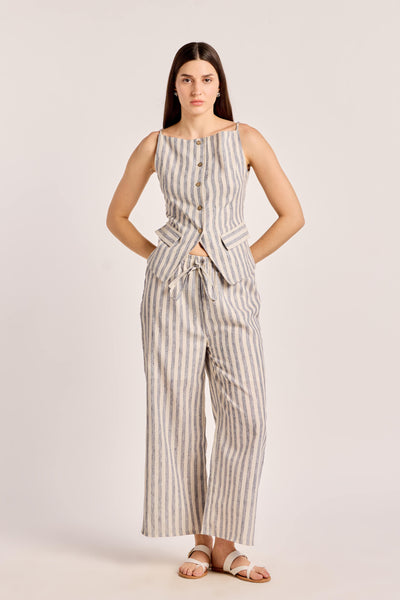 Blue and White Striped Linen Trousers