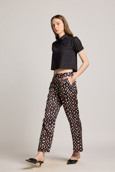 Black Polka Gems Printed Pants