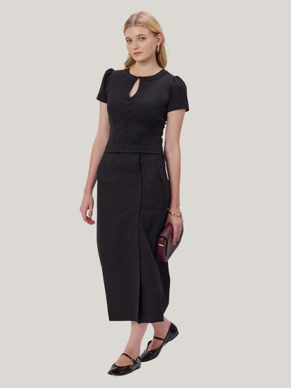 BLACK BUTTONED CORSET TOP