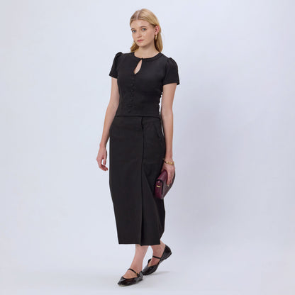 BLACK BUTTONED CORSET TOP