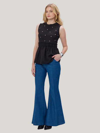 BLACK STUDDED PEPLUM TOP