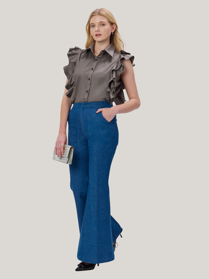 BLUE FLARED DENIM JEANS