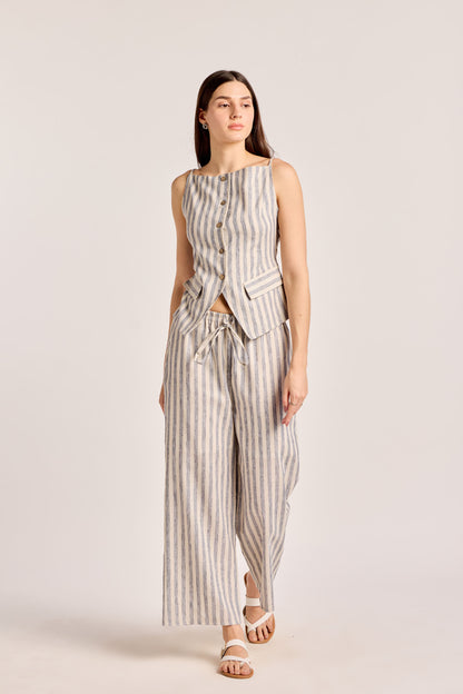 Blue and White Striped Linen Waistcoat