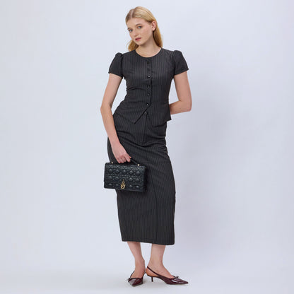 PINK AND GREY PINSTRIPE TOP