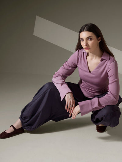 PINK SATIN COLLARED TOP