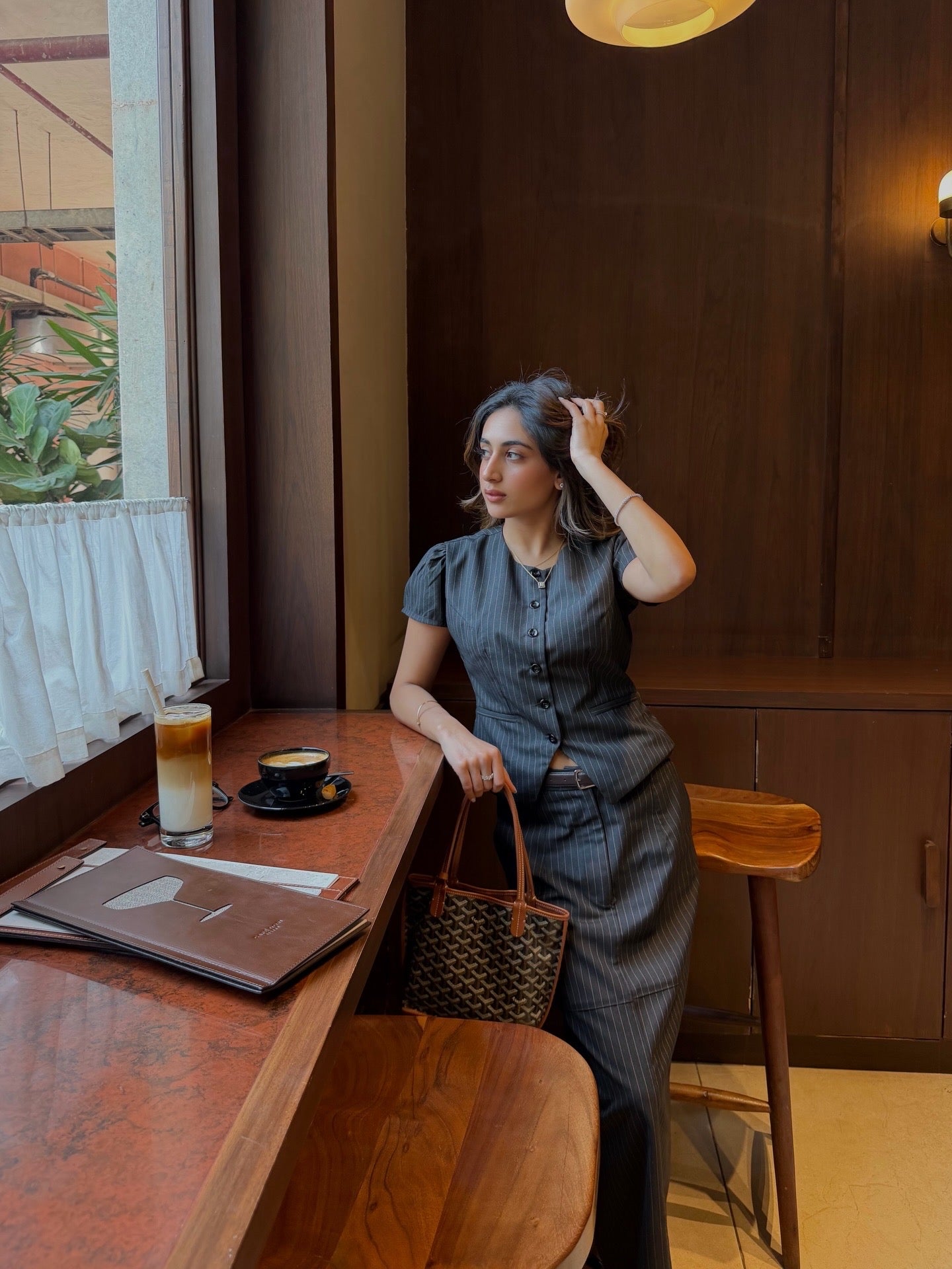 PINK AND GREY PINSTRIPE TOP