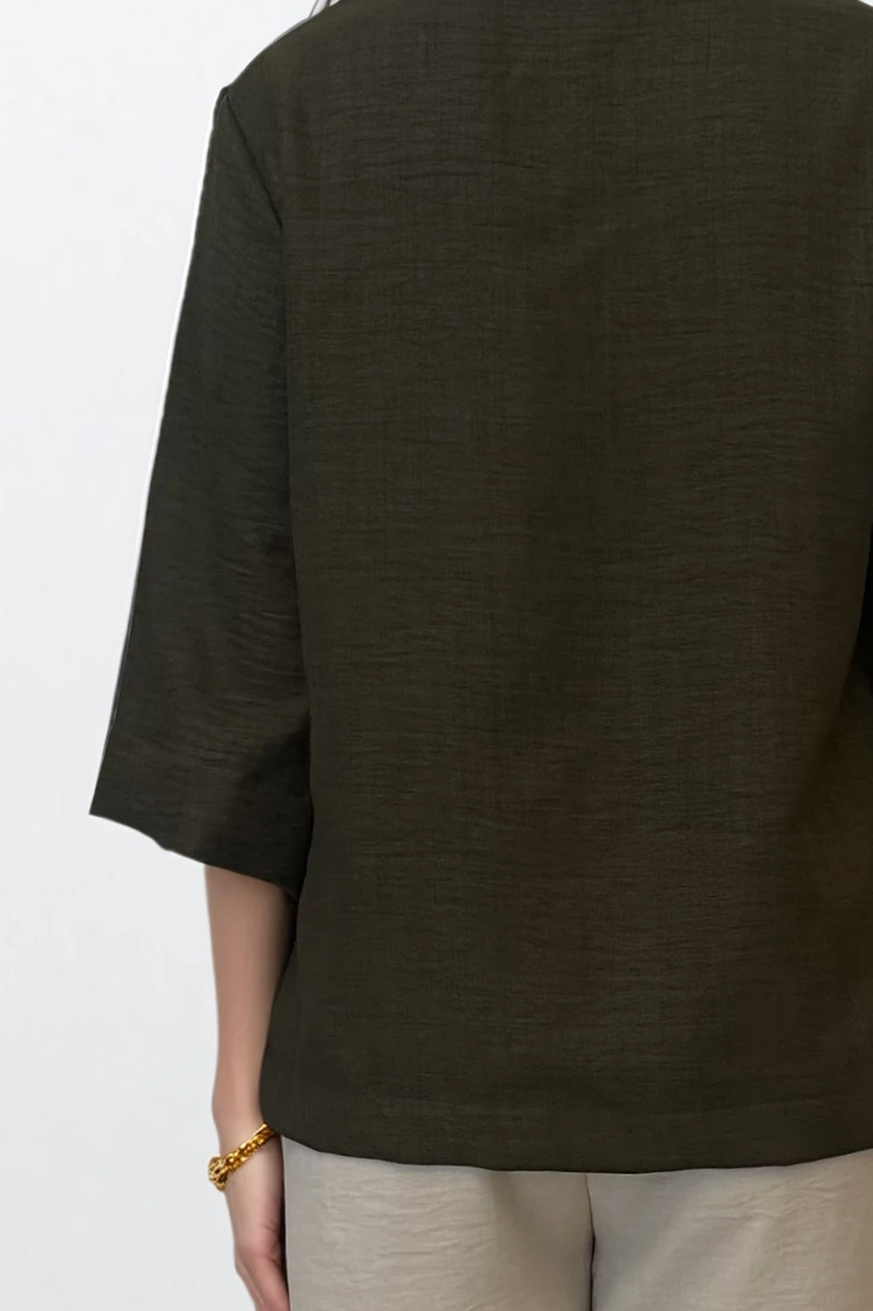 Olive Cotton Linen Drawstring Top