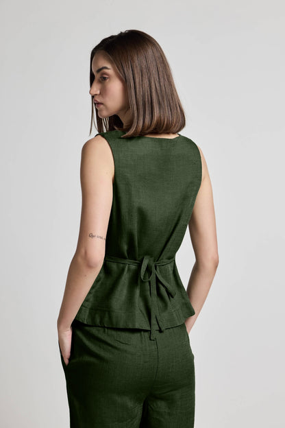 Green Cotton Linen Waistcoat