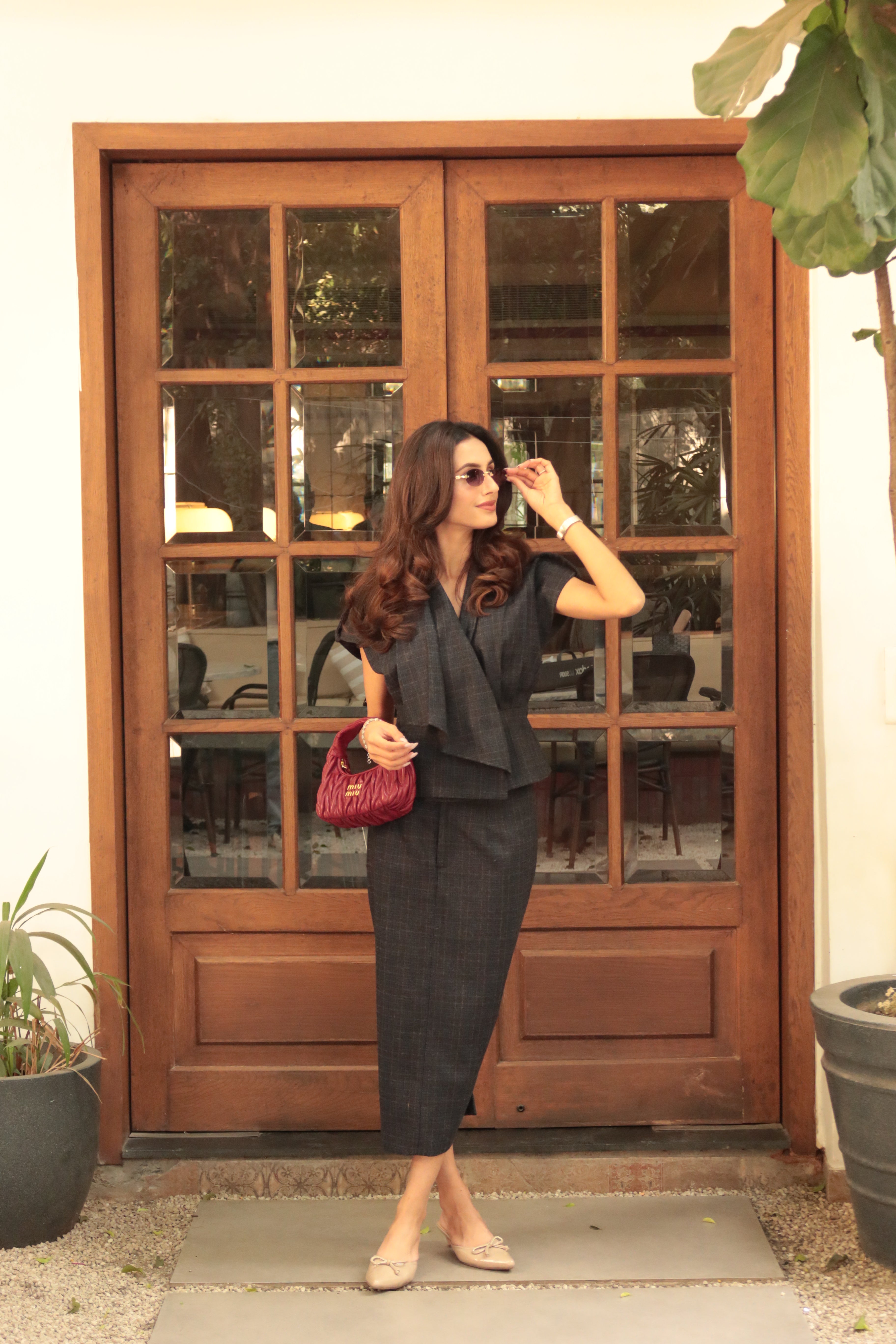 BLUE CHECKED TWEED SKIRT