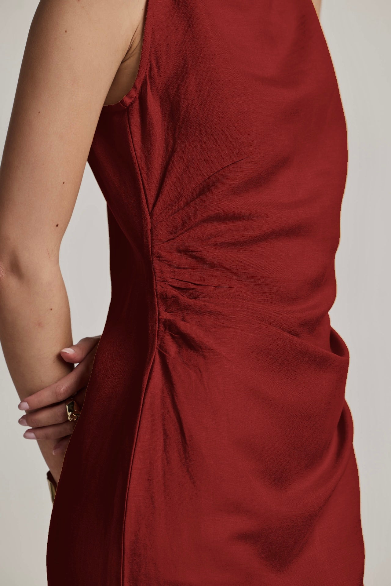 Sunset Maroon Cotton Linen Midi Dress