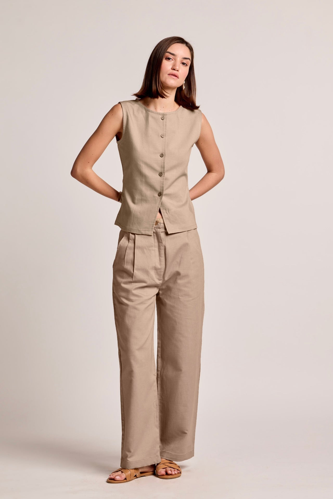 Beige Cotton Linen Pants