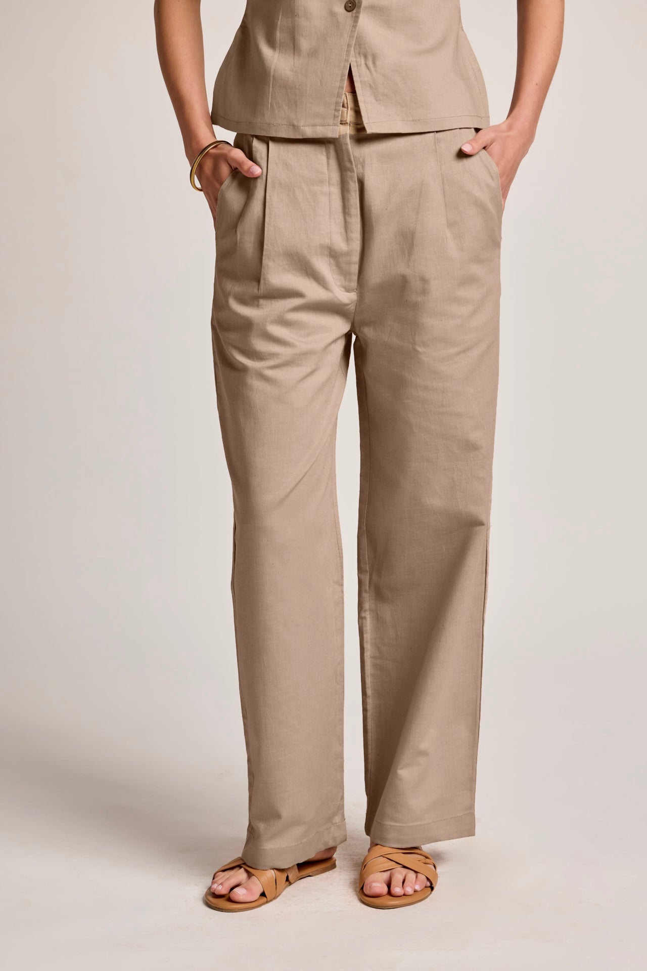 Beige Cotton Linen Pants