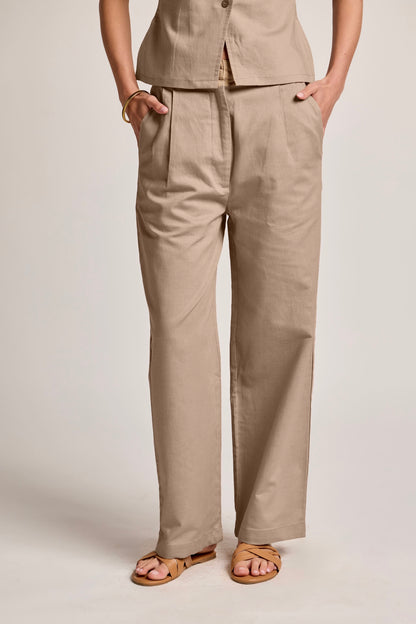 Beige Cotton Linen Pants