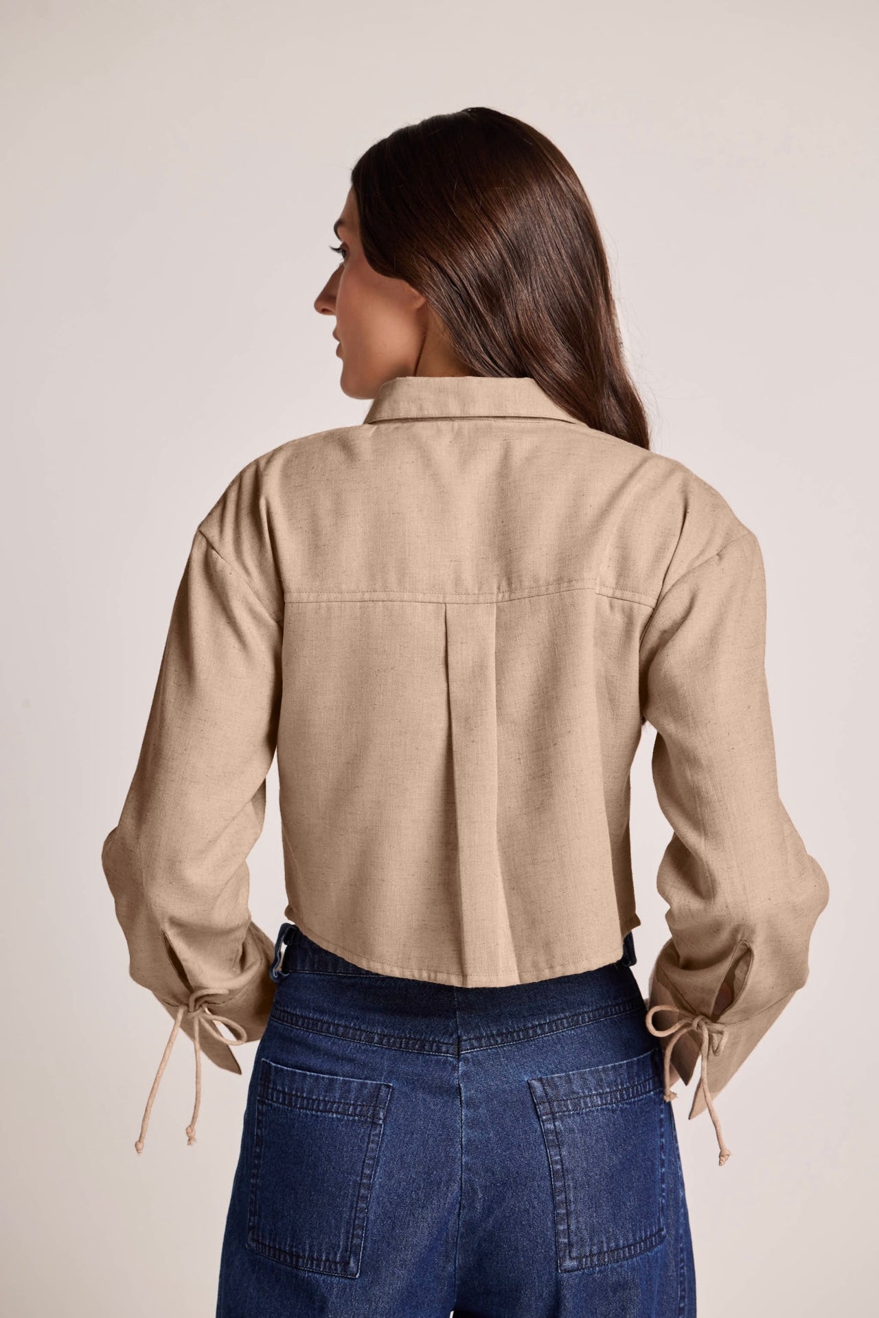 Beige Cropped Cotton Linen Shirt