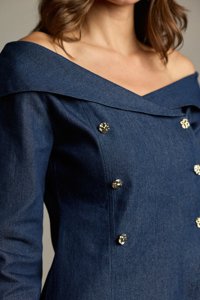 Dark Blue Denim Double-Breasted Sailor Top